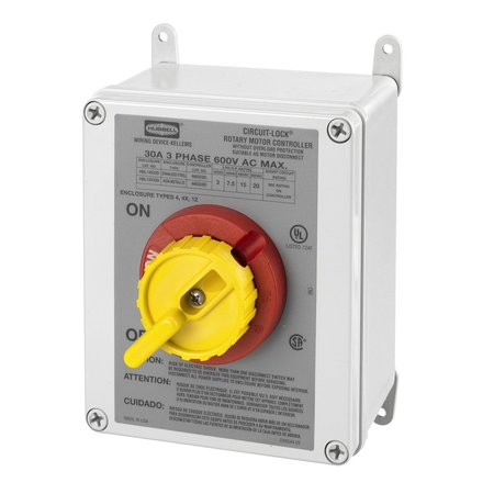 HUBBELL WIRING DEVICE-KELLEMS 30A 600V 3P Rotary Disconnect Switch 4X Plastic Enclosure HBL13X33D